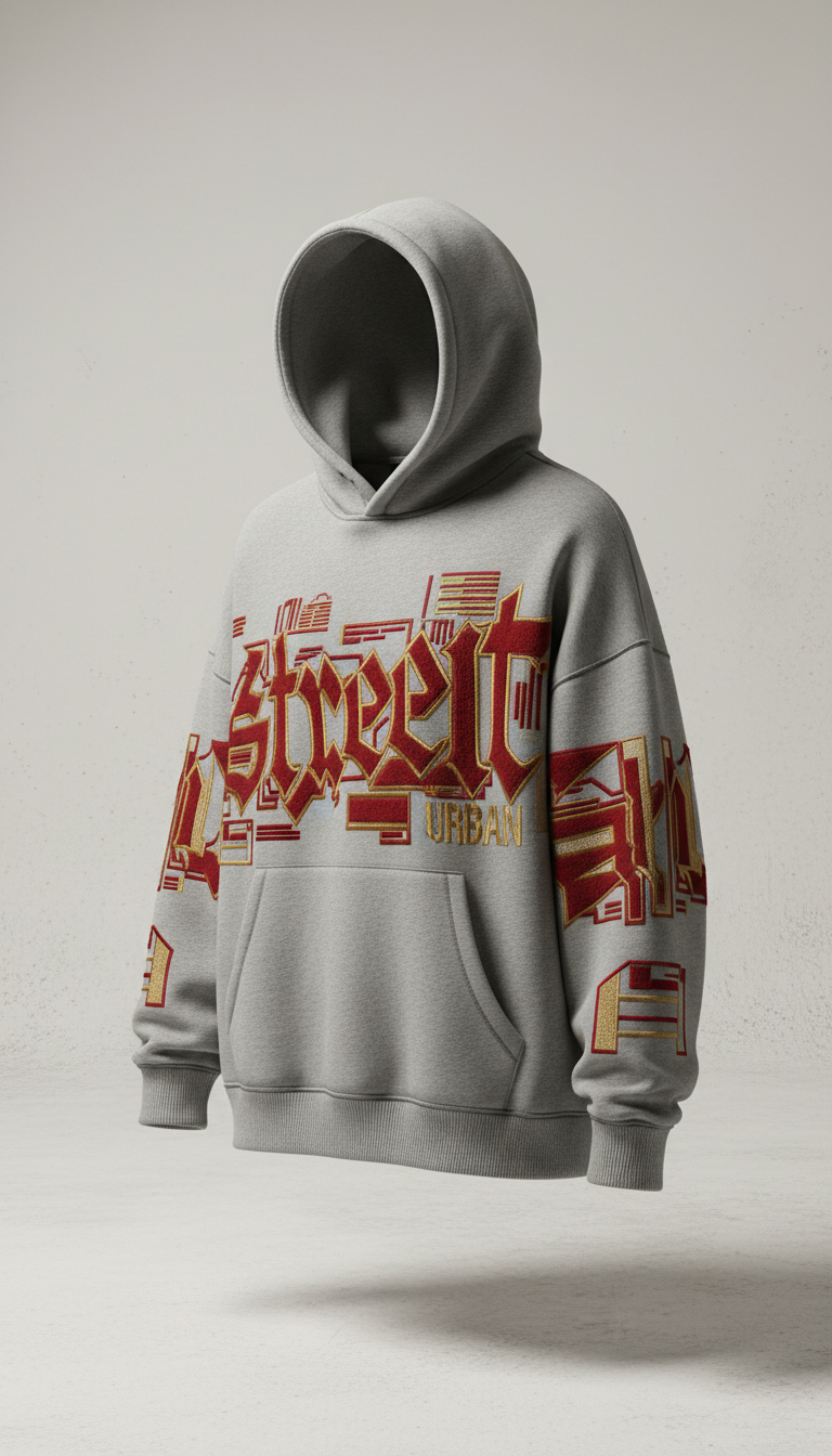 Embroidered oversized streetwear hoodie
