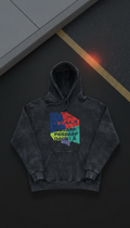 Urban mint mineral wash hoodie with screenprinted graphic